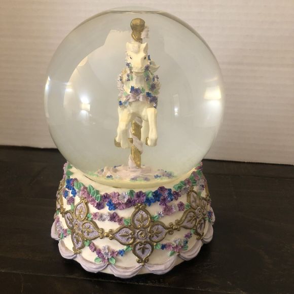 1995 San Francisco Music Box Company Snow Globe Flowers Carousel Horse Vintage - Picture 4 of 11